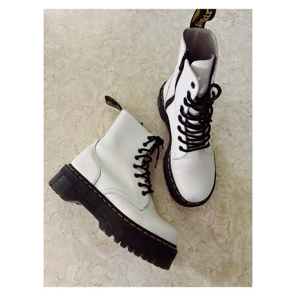 Dr. Martens Sz 8 Womens Jadon White Leather Platform Boot Lace Up Zip IN - Picture 1 of 13